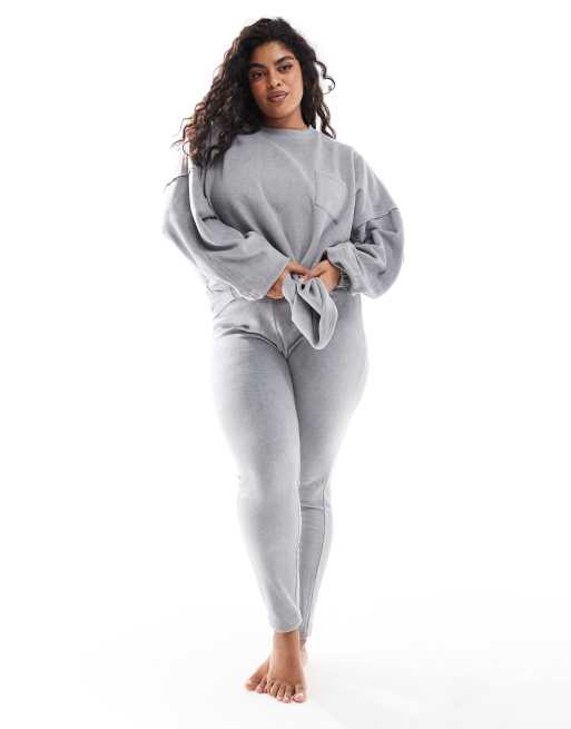 ASOS DESIGN Curve - Felpa da casa mix & match in pile grigio chiaro, 2 di 4