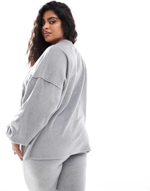 ASOS DESIGN Curve - Felpa da casa mix & match in pile grigio chiaro, 4 di 4