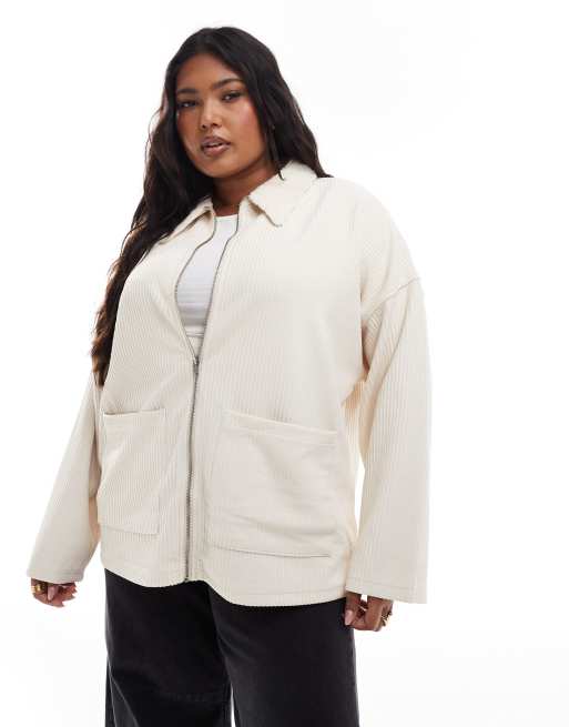 ASOS DESIGN Curve - Felpa in pile borg color crema con colletto e zip