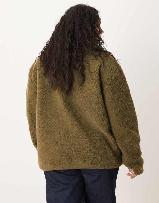 ASOS DESIGN Curve - Felpa kaki in pile borg con zip, 4 di 4