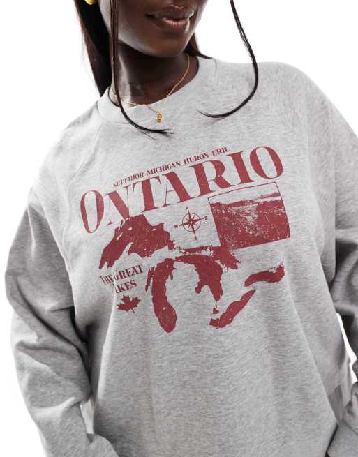 ASOS DESIGN Curve - Felpa oversize grigio mélange con grafica "Ontario" e maniche raglan, 4 di 4