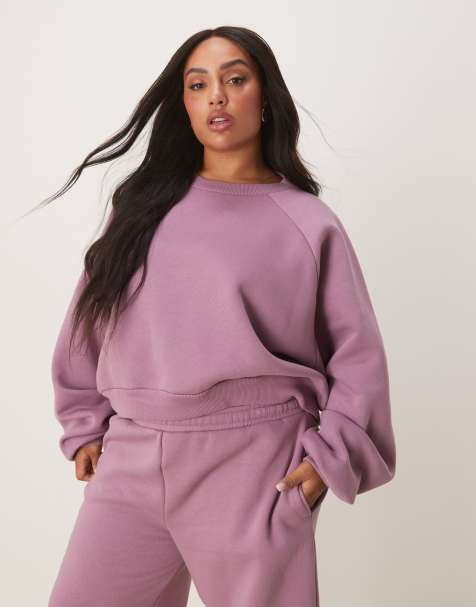 ASOS DESIGN Curve - Felpa rosa crepuscolare con maniche a palloncino in coordinato - view 1