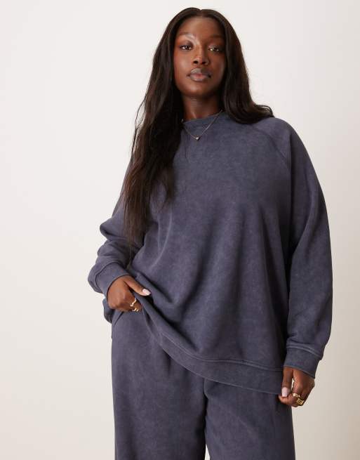 ASOS DESIGN Curve - Felpa squadrata oversize blu navy slavato in coordinato