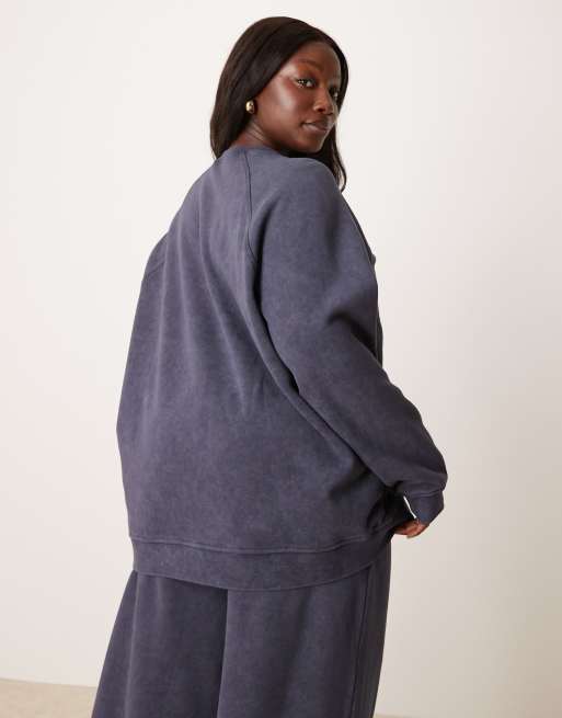 ASOS DESIGN Curve - Felpa squadrata oversize blu navy slavato in coordinato, 4 di 4