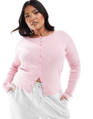 ASOS DESIGN Curve - Figurbetonte, gerippte Strickjacke in Rosa