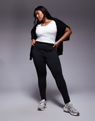ASOS DESIGN Curve - Figurformende Leggings in Schwarz breitem Bund