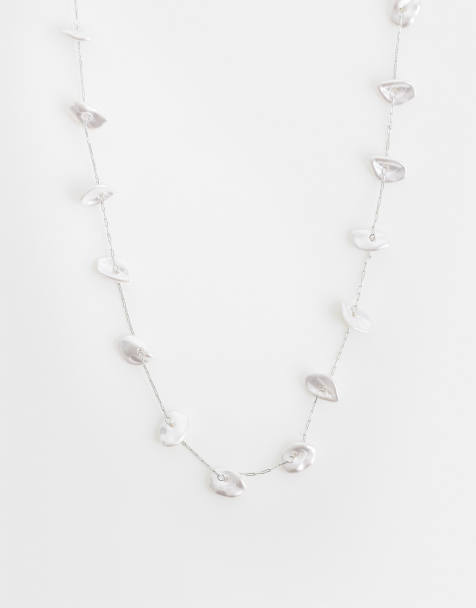ASOS DESIGN Curve - Fijne ketting met imitatieparels in zilver - view 1