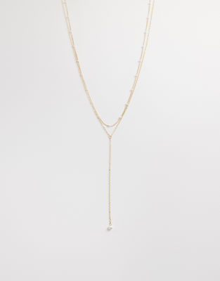 ASOS DESIGN Curve - Filigrane Lariat-Halskette in Goldoptik mit Zierperlen-Bunt