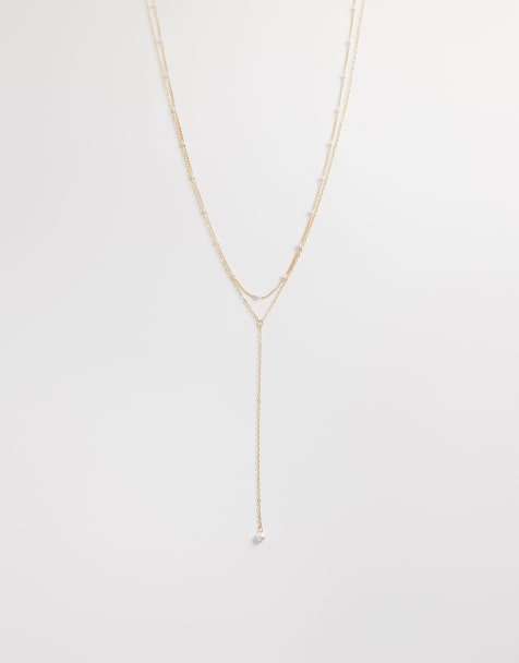 ASOS DESIGN Curve – Filigrane Lariat-Halskette in Goldoptik mit Zierperlen - view 1