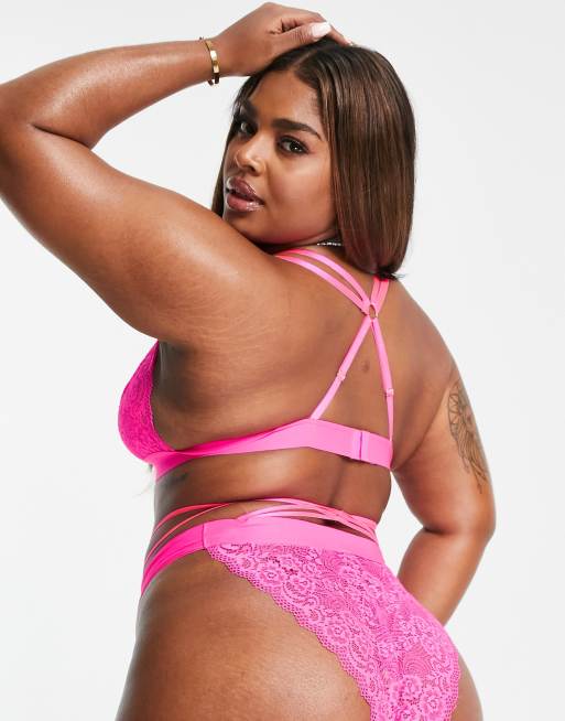 ASOS DESIGN Curve - Filipa - Pink G-streng med snøre og blonder, 2 af 4