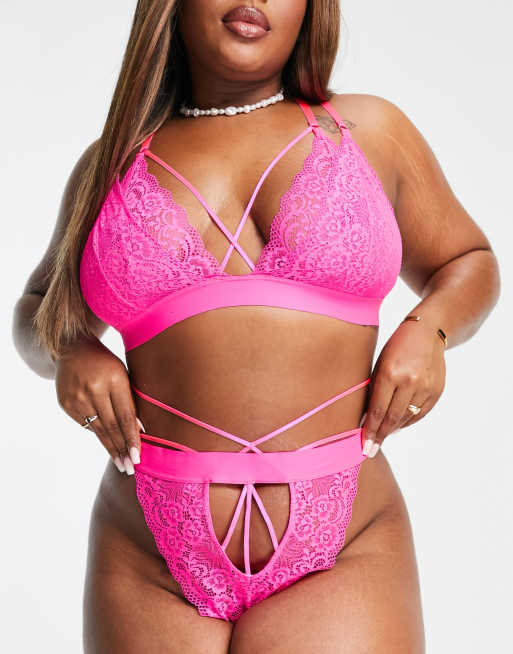ASOS DESIGN Curve - Filipa - Pink G-streng med snøre og blonder, 3 af 4