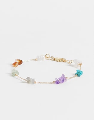 Asos Curve Asos Design Curve Fine Chain Bracelet With Multi-colored Semi-precious Chippings In Gold