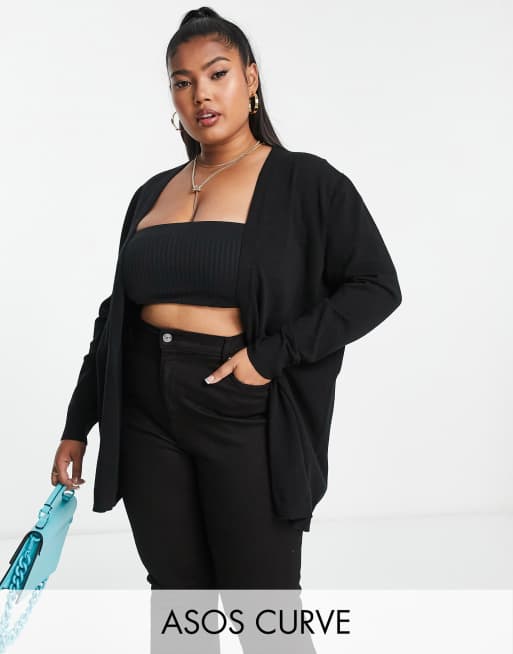 ASOS DESIGN Curve fine knit cardigan in black | ASOS