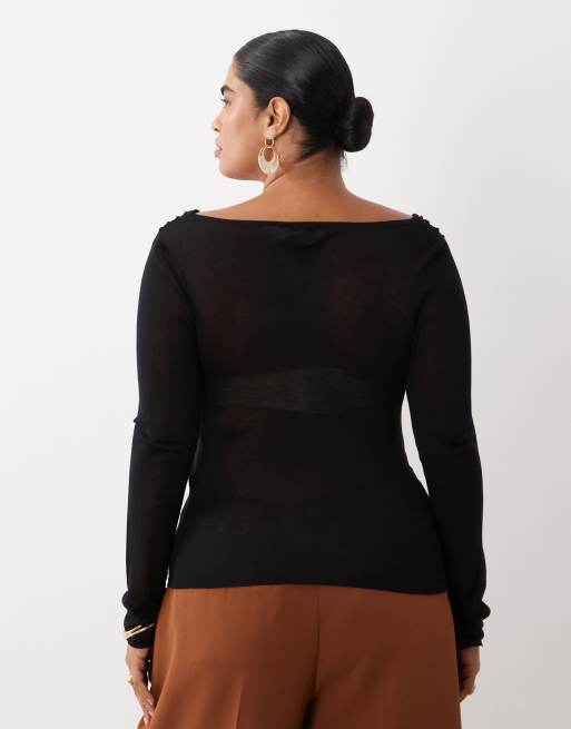 ASOS DESIGN Curve fine knit cowl neck draped top in black, 4 of 4