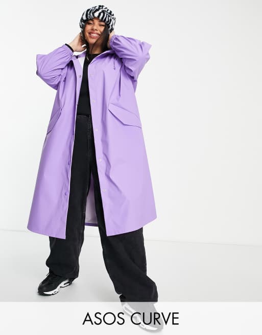 ASOS DESIGN Curve – Fioletowa gumowana parka przeciwdeszczowa