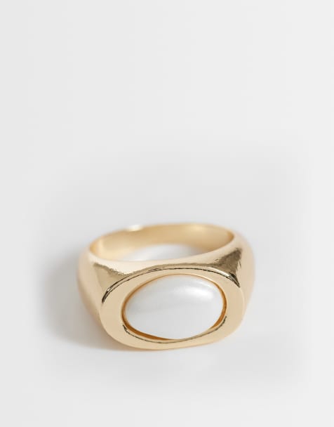 ASOS DESIGN Curve firkantet ring med imiteret perle i guldfarve - view 1