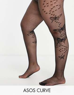 ASOS DESIGN floral lace tights in black