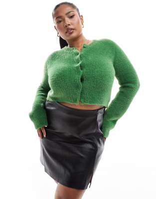 ASOS DESIGN Curve fitted cardigan in fluffy yarn in green