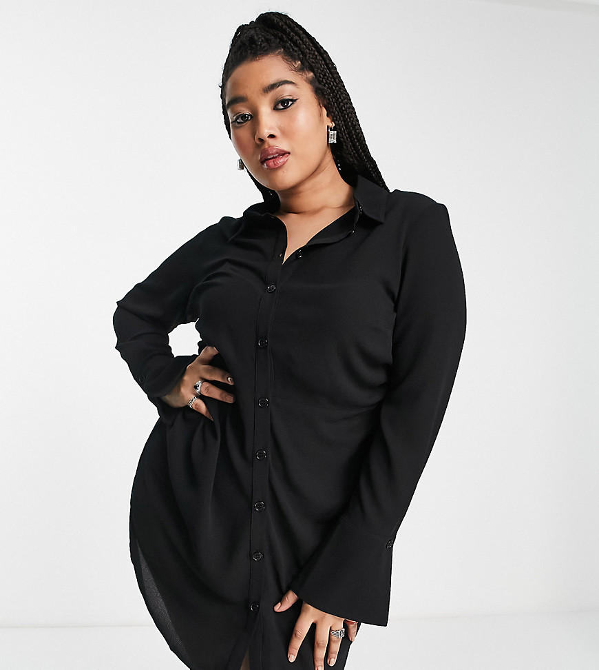 ASOS DESIGN Curve fitted mini shirt dress in black