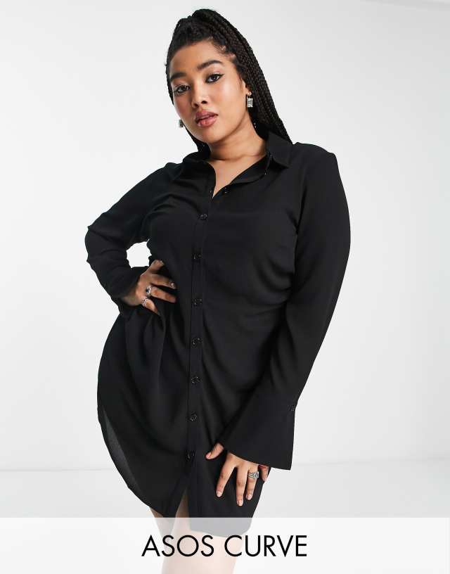 ASOS DESIGN Curve fitted mini shirt dress in black