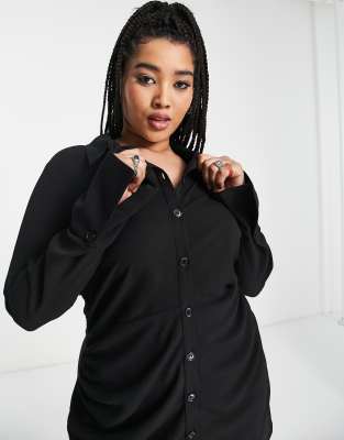 ASOS DESIGN Curve fitted mini shirt dress in black | ASOS