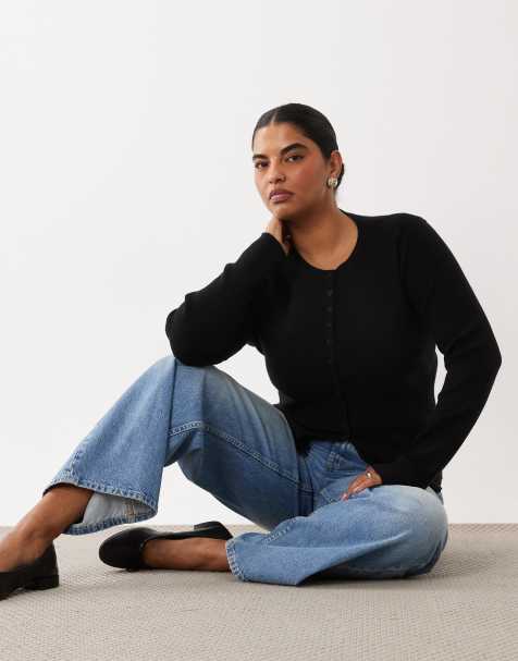 ASOS DESIGN Curve fitted rib knit longline cardigan in black - view 1