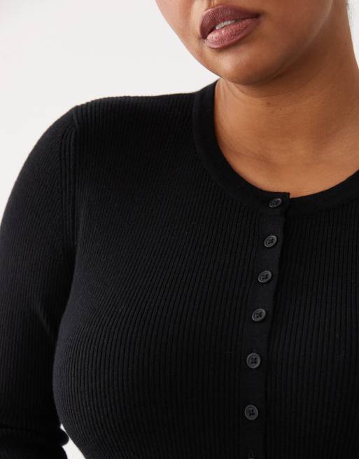ASOS DESIGN Curve fitted rib knit longline cardigan in black, 3 of 4