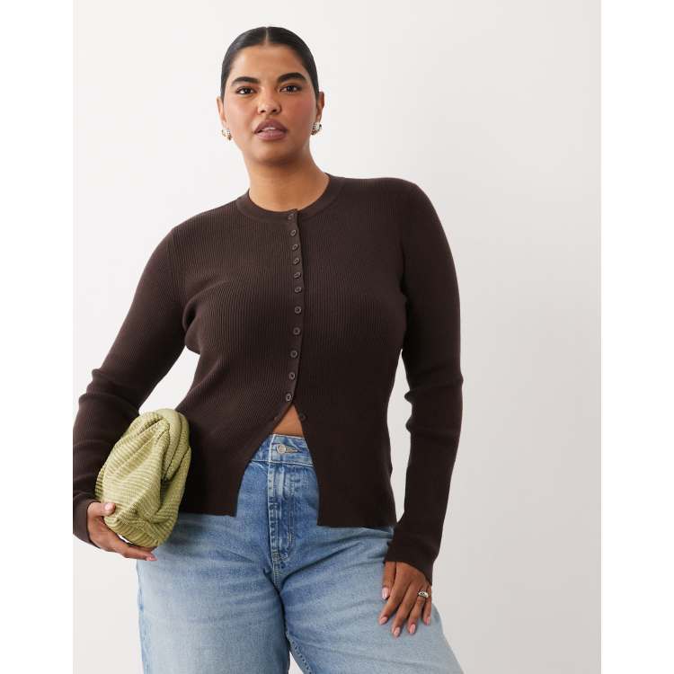 【新品未開封 在庫ラスト】RIB KNIT LOUNGE SET / BROWN ASOS DESIGN Curve fitted rib knit longline cardigan in chocolate