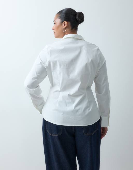 ASOS DESIGN Curve fitted shirt in white, 3 of 4