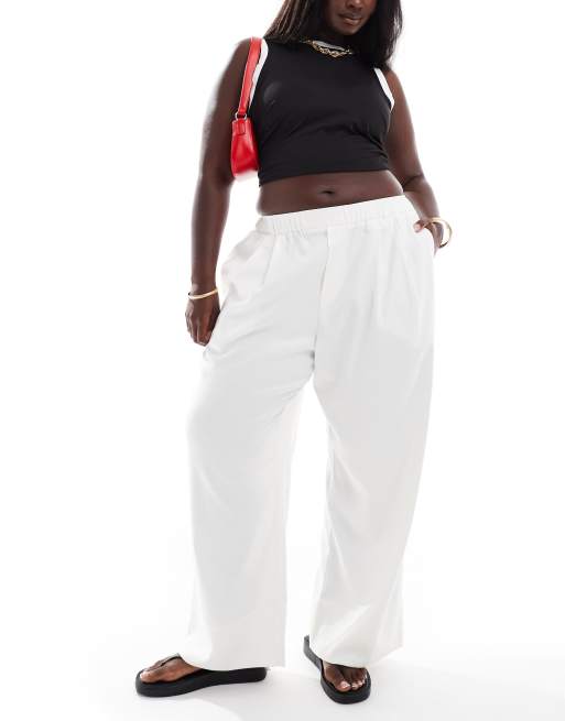 ASOS DESIGN Curve - Flanellen pyjamabroek in ecru