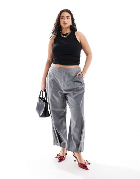 ASOS DESIGN Curve – Flanellhose in Grau mit abgerundetem Beinschnitt - view 1