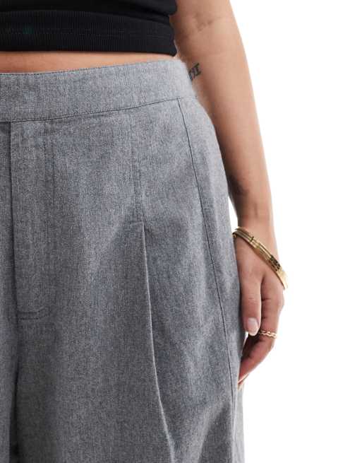 ASOS DESIGN Curve flannel barrel leg pants in grey, 4 of 5