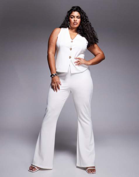 ASOS DESIGN Curve - Flare-broek van pontéstof in wit, deel van co-ord set - view 1