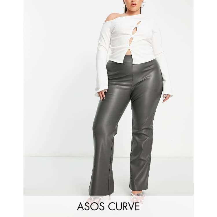 ASOS DESIGN Curve flare faux leather pants in gray