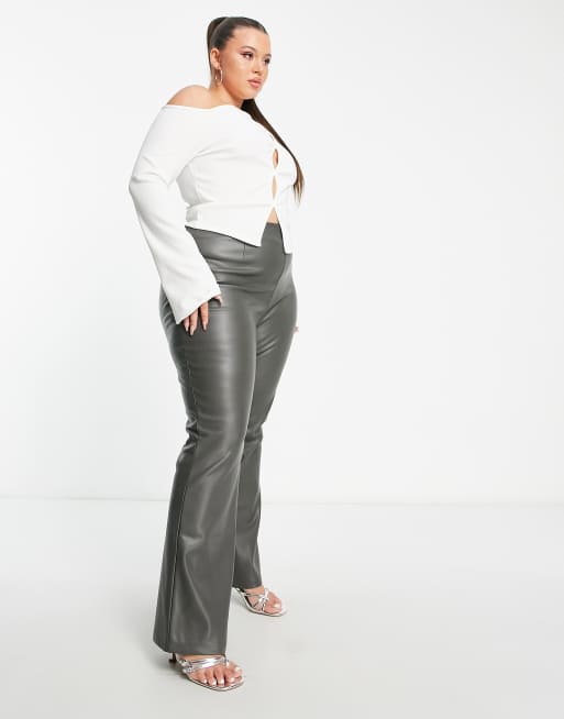 ASOS DESIGN Curve flare faux leather pants in gray