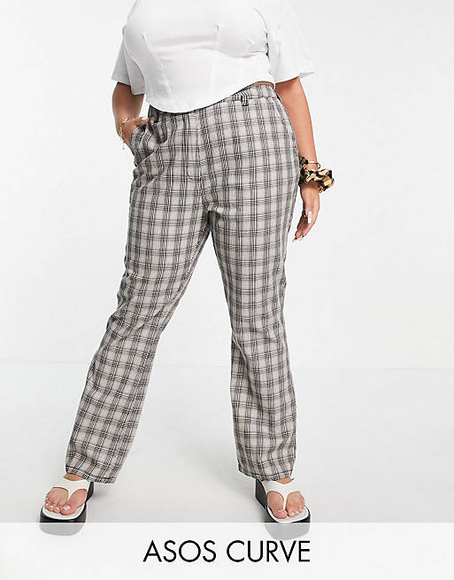 ASOS DESIGN Curve flare in camel and black check
