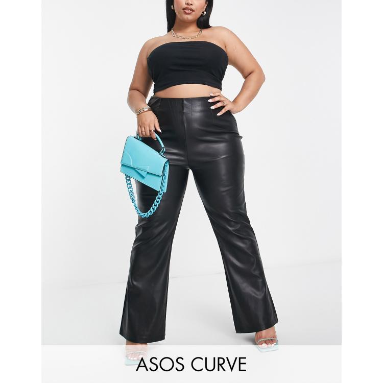 ASOS DESIGN Curve flare pants in faux leather in black