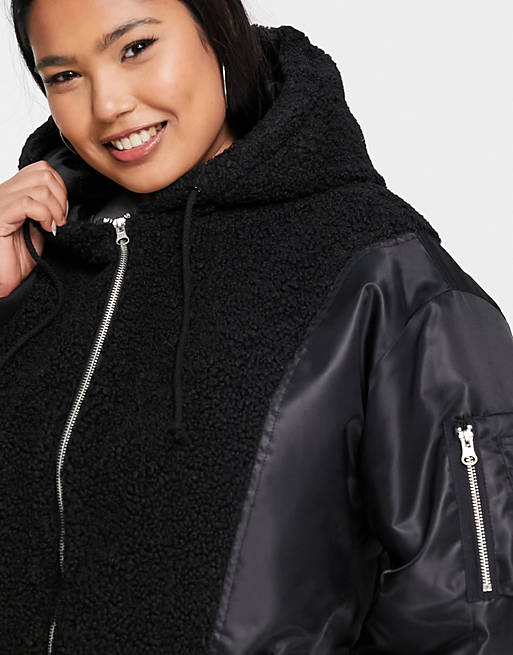 Coats & Jackets Curve fleece patched bomber in black 