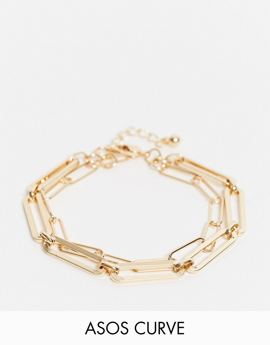 ASOS DESIGN Curve – Flerradigt armband i guldton med fin kedja