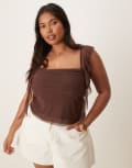 [ASOS Curve] ASOS DESIGN Curve floaty mesh cami top with ruching in chocolate-Brown 20 Chocolate