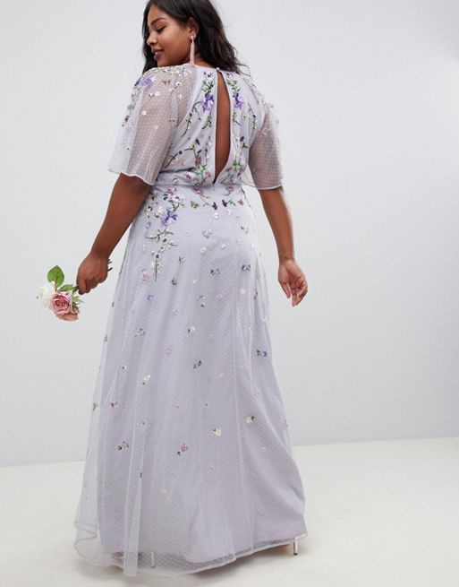 ASOS DESIGN Bridesmaid floral embroidered dobby mesh flutter sleeve maxi  dress #afflin…