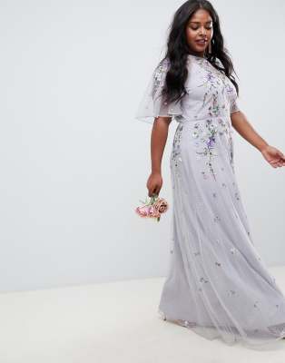 asos edition wedding floral embroidered dobby mesh flutter sleeve maxi dress