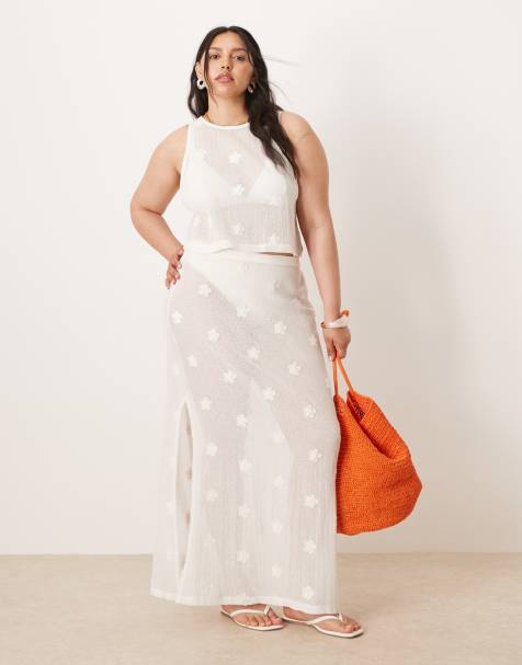 ASOS DESIGN Curve floral embroidery mesh cropped top and maxi skirt set - view 1