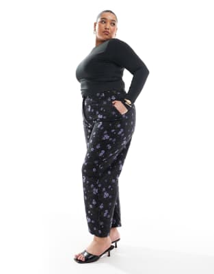 ASOS DESIGN ASOS DESIGN Curve floral jacquard arch leg tailored trouser in black