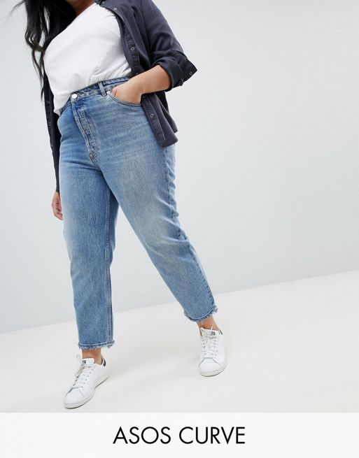 ASOS DESIGN Curve Florence authentic straight leg jeans in light stone ...