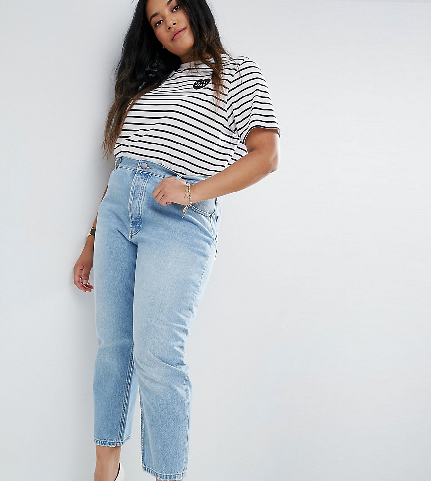 ASOS DESIGN - Curve - Florence - Authentieke jeans met rechte pijpen en lichte gemiddelde wassing-Blauw