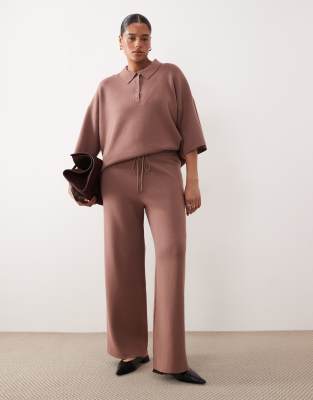 Asos Curve Asos Design Curve Fluffy Knit Wide Leg Pants In Pink