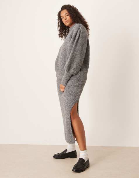ASOS DESIGN Curve fluffy maxi skirt co-ord in charcoal - view 1