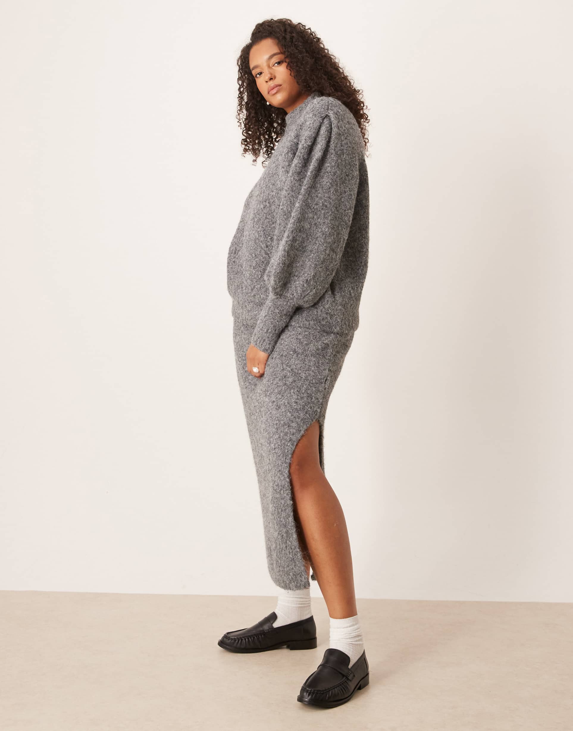 ASOS DESIGN Curve fluffy maxi skirt in charcoal - part of a set