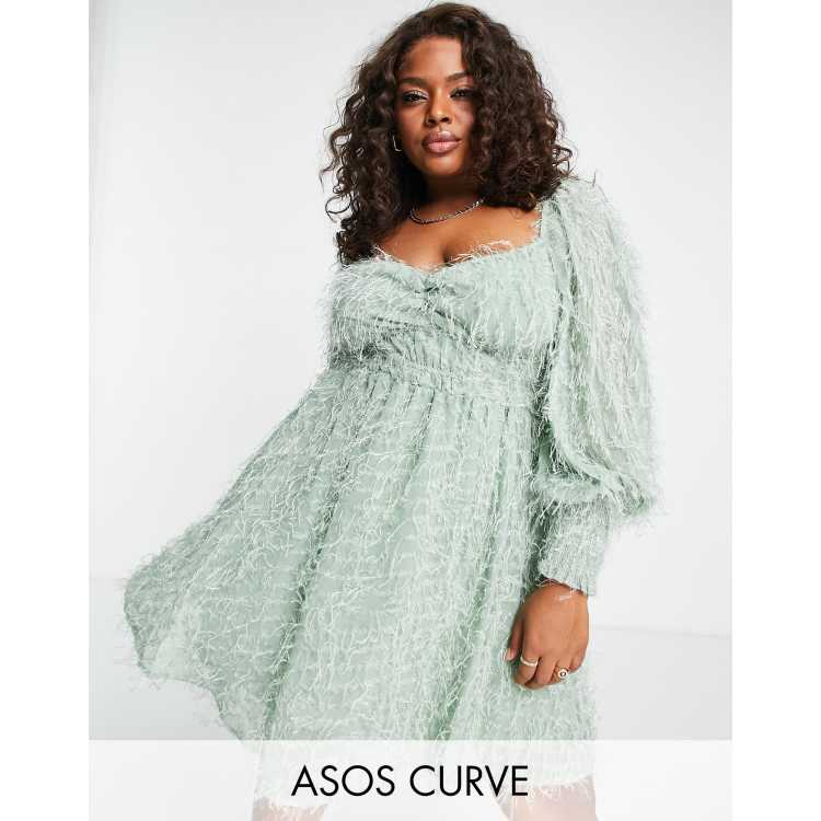 ASOS Design Ruched Bust Off Shoulder Cut Out Babydoll Maxi Dress in Light Green